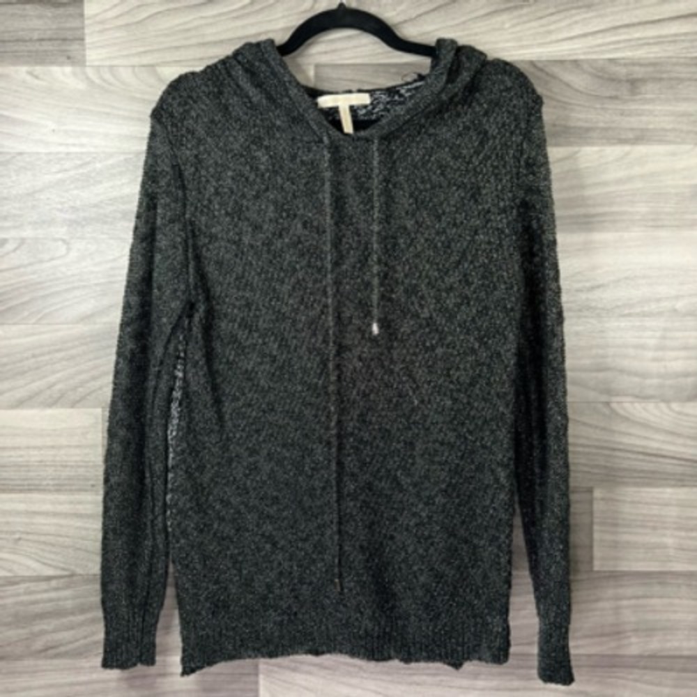 Miss Morena Womens Pullover Sweater Black Long Sleeve‎ Drape Neck Thin Hooded S
